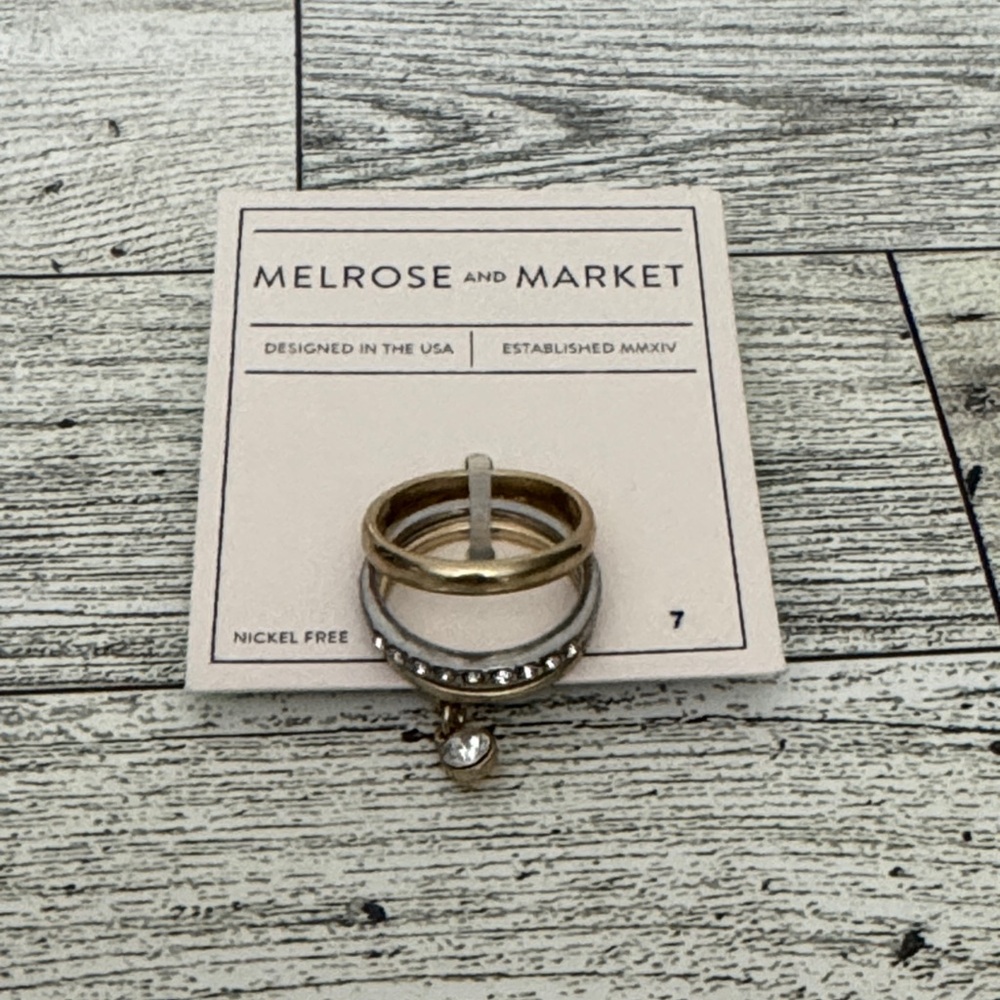 Melrose and Market Dual-Tone Ring Set with Crystal Charm Size 7